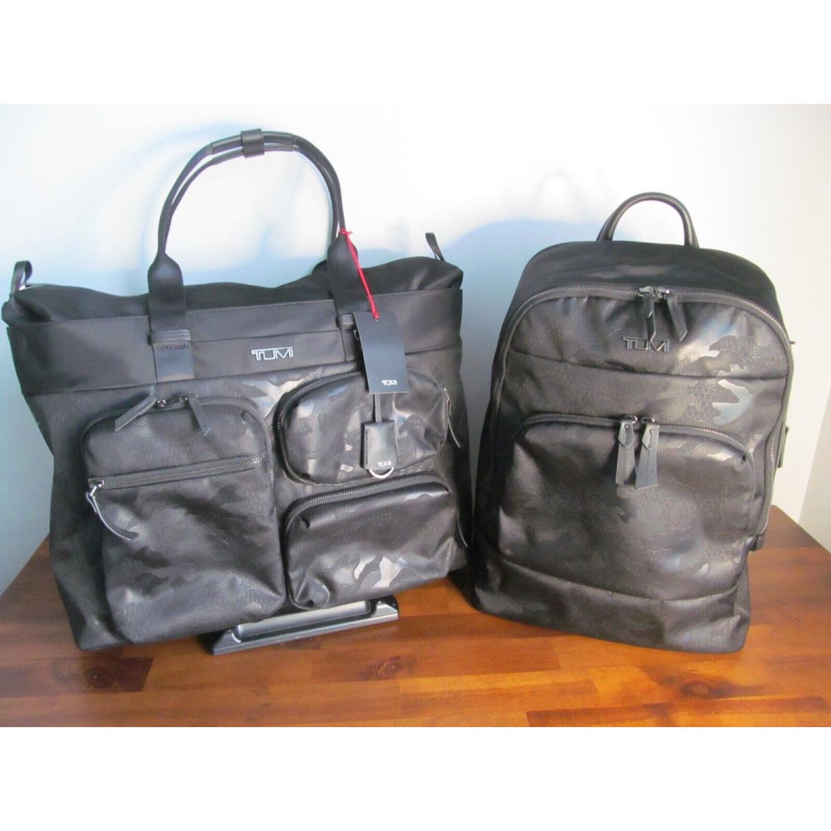 Tumi International Black on Black Camo Valise Matching 15 Laptop Backpack-nwt