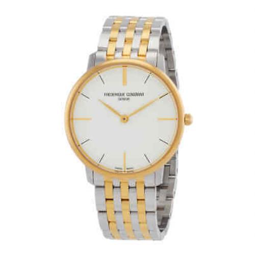 Frederique Constant Slimline Gents Quartz White Dial Watch FC-200V5S33B - Dial: White, Band: Two-tone (Silver-tone and Yellow Gold PVD), Bezel: Silver-tone