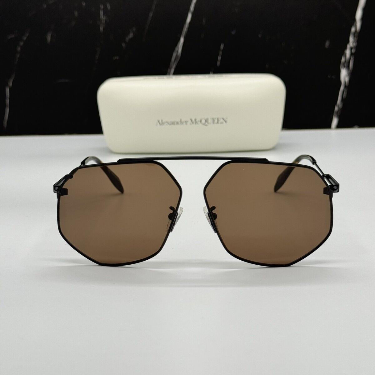 AM0229SA 002 Alexander Mcqueen Black Metal Brown Unisex Sunglasses