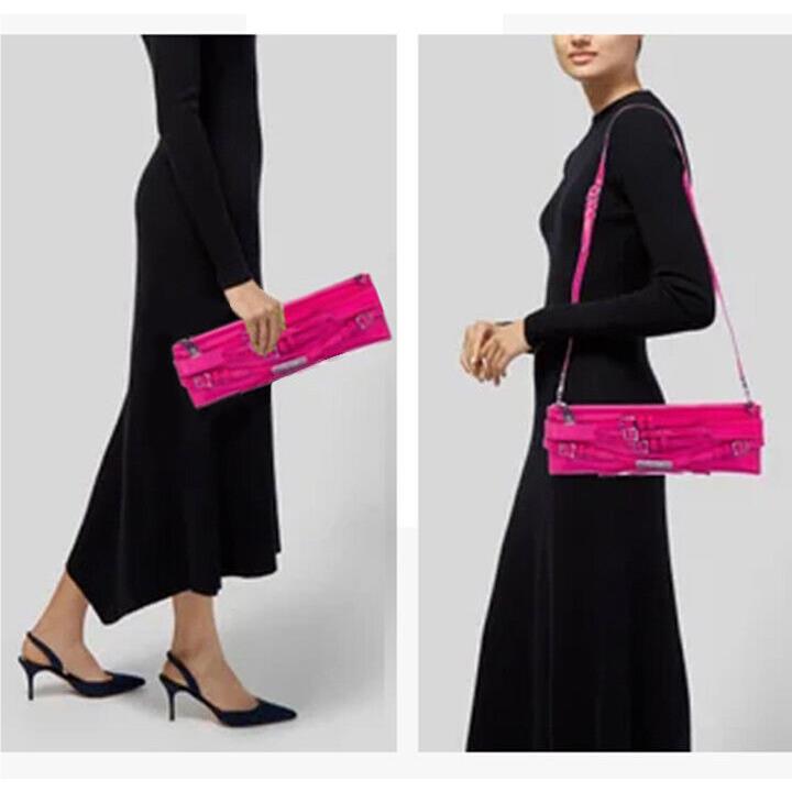 Burberry Bridle Elongated Pink Patent Leather Shoulder Bag Italy