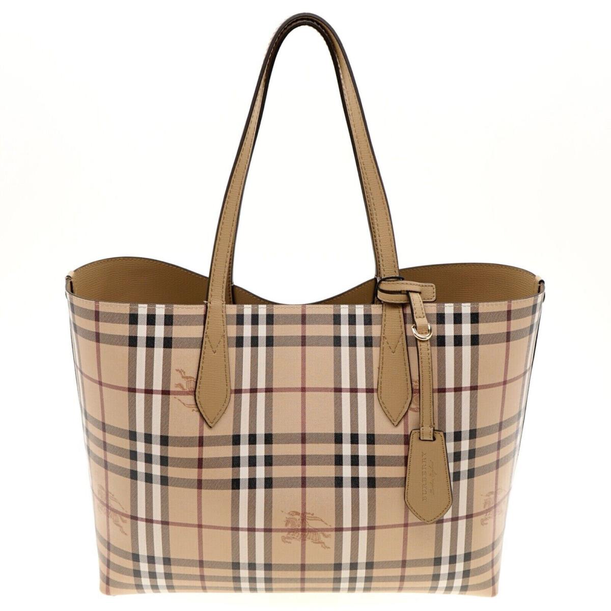 Burberry Medium Tote Heymarket Reversible House Check Mid Camel Leather