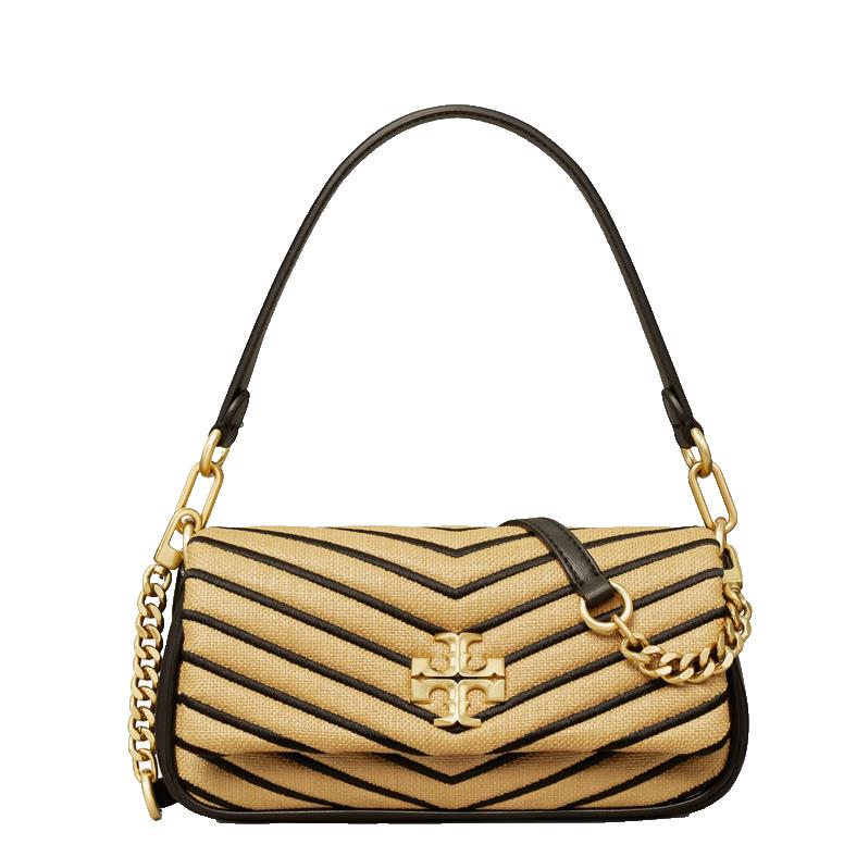 Tory Burch Kira Small Straw Chevron Flap Shoulder Bag In Natural