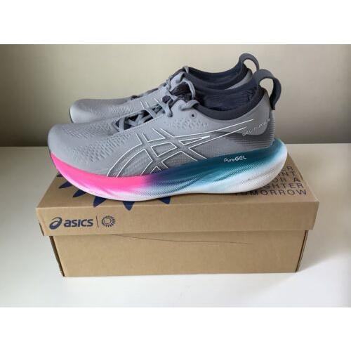 Asics Gel-nimbus 25 Women`s Running Shoes - Gray/blue/pink - Sz 8.5