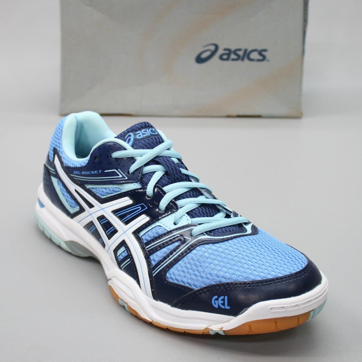Asics Ladies 10 Gel-Rocket-7 Volleyball Powder/indigo Blue Shoes Sneakers B455N