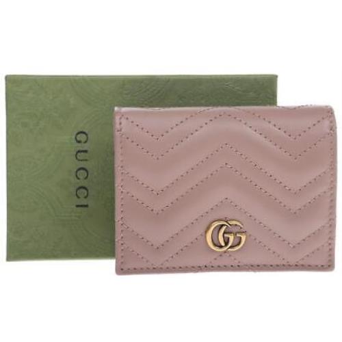 Gucci GG Marmont Matelasse Chevron Leather Dusty Pink Card Case Fold Wallet