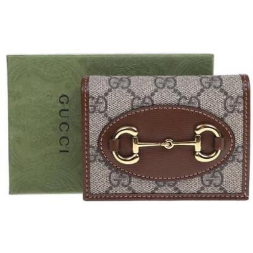 Gucci Horsebit 1955 GG Supreme Canvas Leather Card Case Bifold Wallet W/box