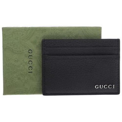 Gucci Black Leather Lettering Logo Card Case Wallet W/box