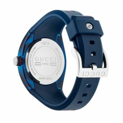 Gucci Sync Xxl 46mm YA137104 Blue Rubber Band Blue Dial Unisex Watch - Dial: Blue, Band: Blue, Bezel: Silver
