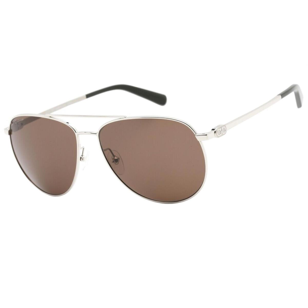 Salvatore Ferragamo Unisex Sunglasses Brown Polarized Lens Aviator SF157S 045 - Frame: Silver, Lens: Brown Polarized