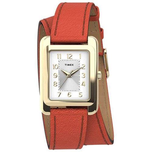 Timex Women`s Watch Addison Rectangular Dial Orange Leather Strap TW2U14100VQ
