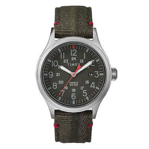 Timex Men`s Watch Allied Silver Tone Case Green Dial Fabric Strap TW2R60900VQ