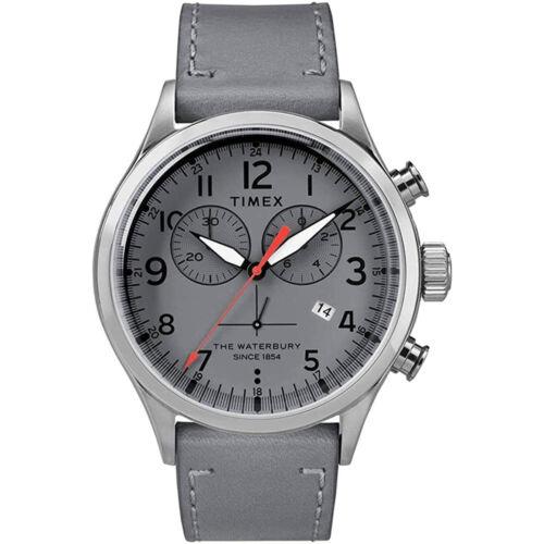 Timex Men`s Watch Waterbury Chronograph Silver Tone Case Grey Strap TW2R70700VQ - Dial: Dark Grey, Band: Grey