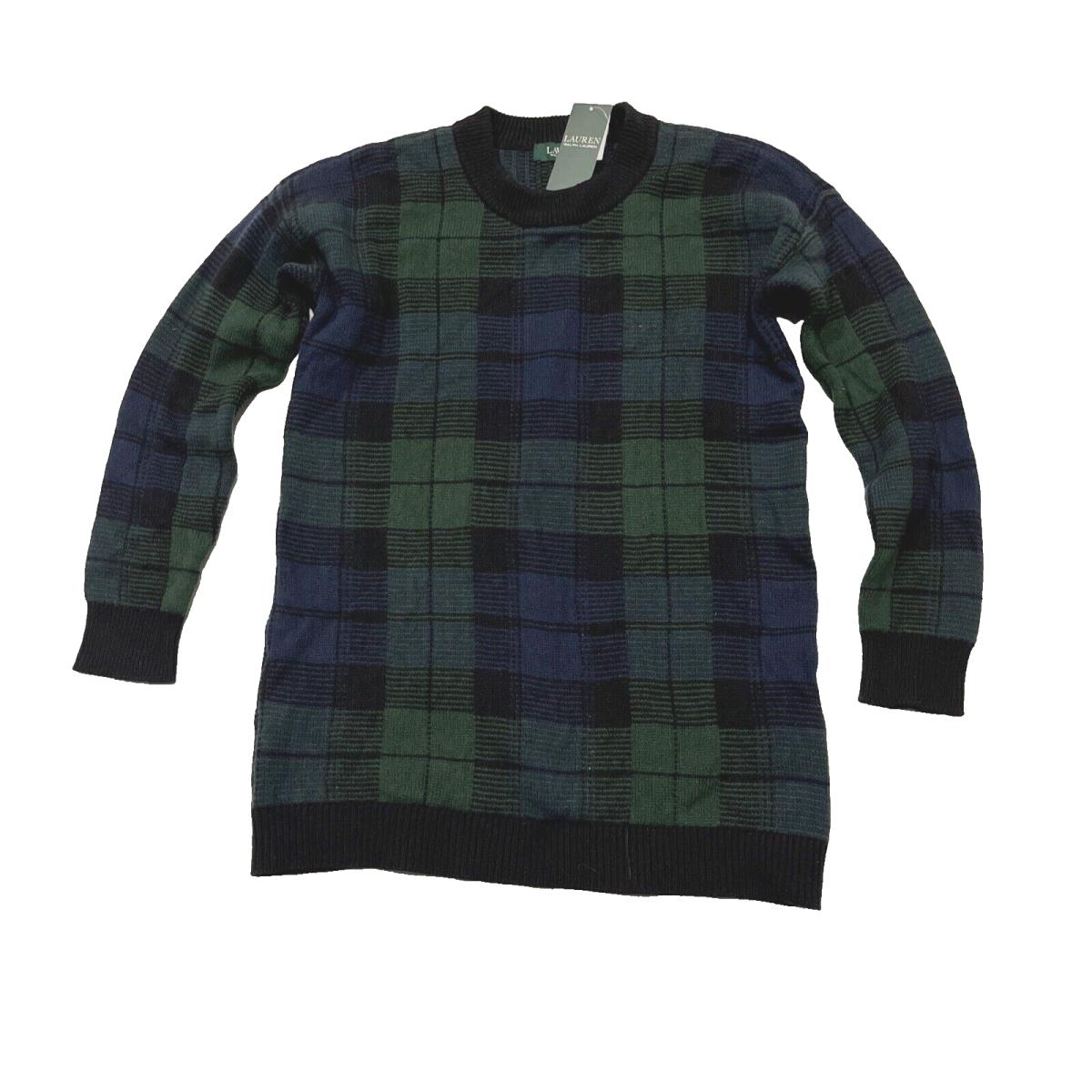Ralph Lauren Womens Blackwatch Plaid Wool Blend Sweater - Size XS -green / Black