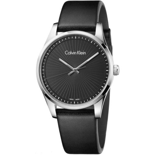 Men`s Calvin Klein Steadfast Black Leather Strap Watch K8S211C1