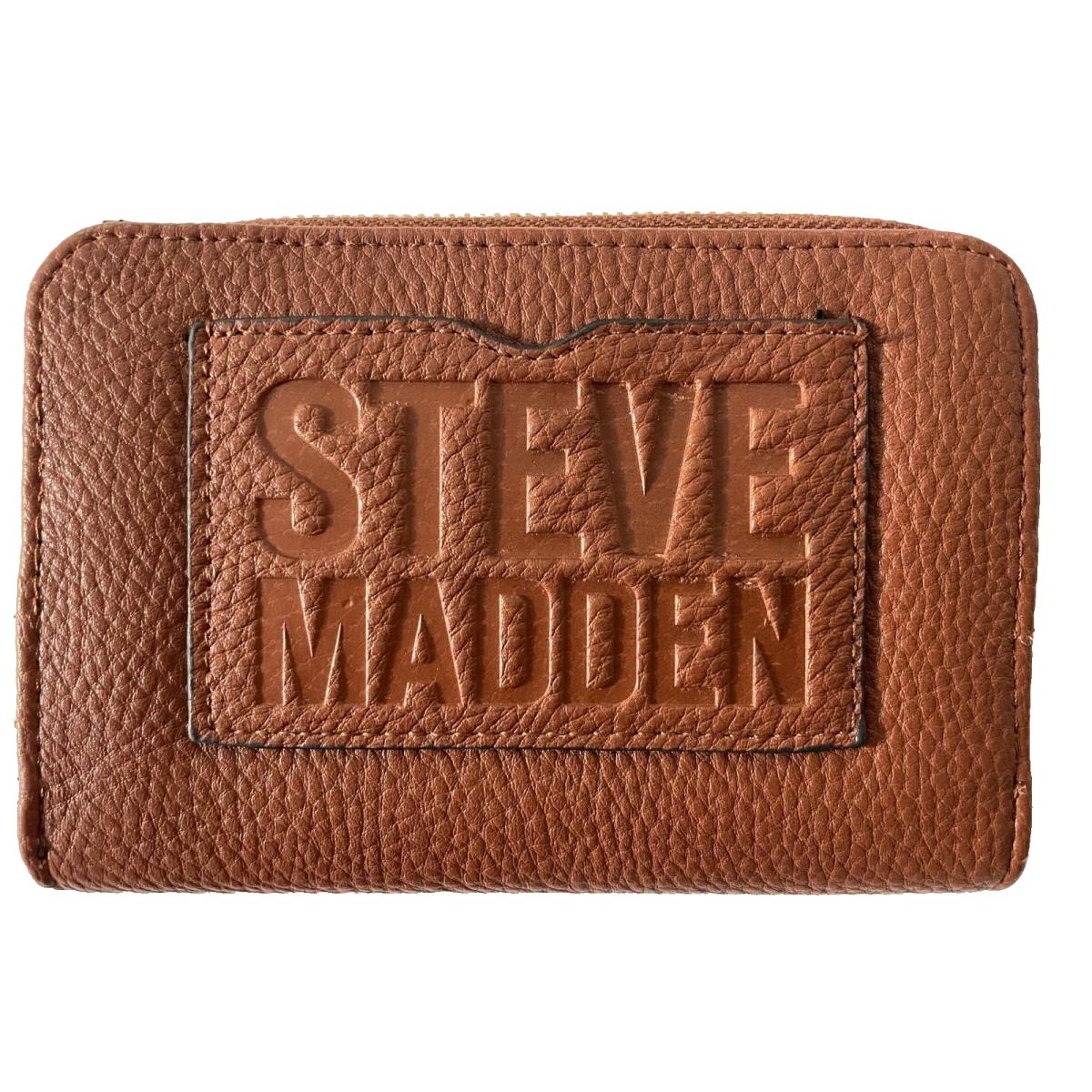 Steve Madden Zip Around Wallet Embossed Logo Cognac Gold