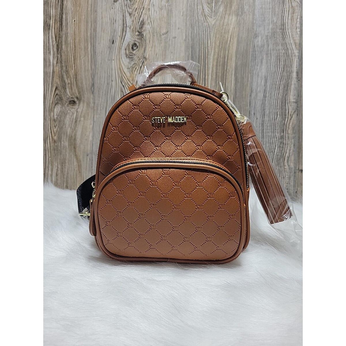 Steve Madden Backpack Purse Bag Cognac Logo Bblogo Print