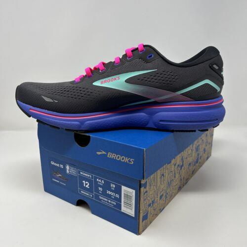 Brooks Women`s US 12 B Ghost 15 Running Sneakers Black/blue/aruba 120380