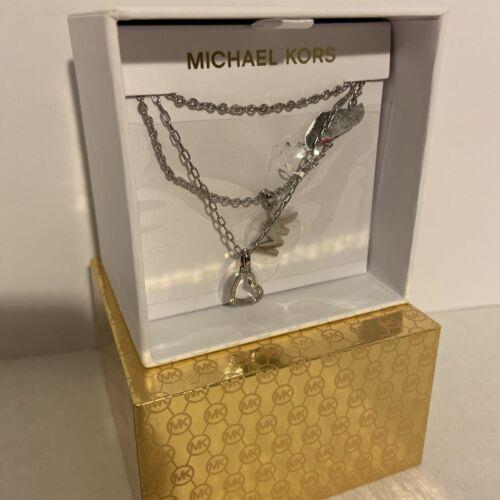 Michael Kors Silver Toned Metal 18 Chain Necklace Pendant MK Charm
