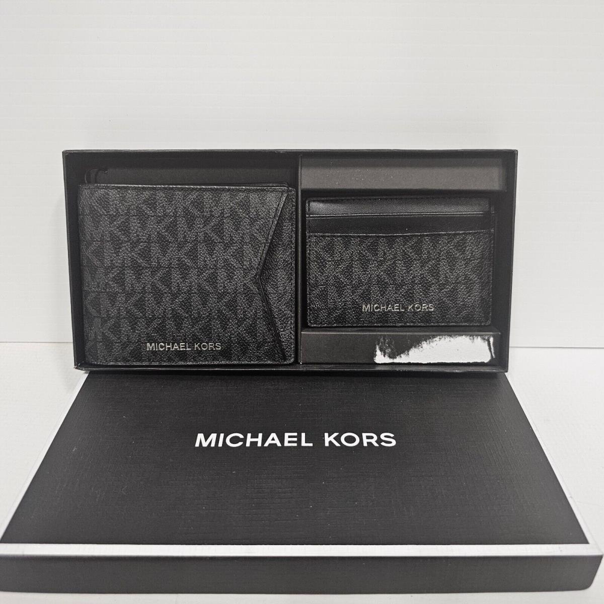 Michael Kors Billfold Card Case Logo Wallet Box Set - 36H9LGFF7B Black