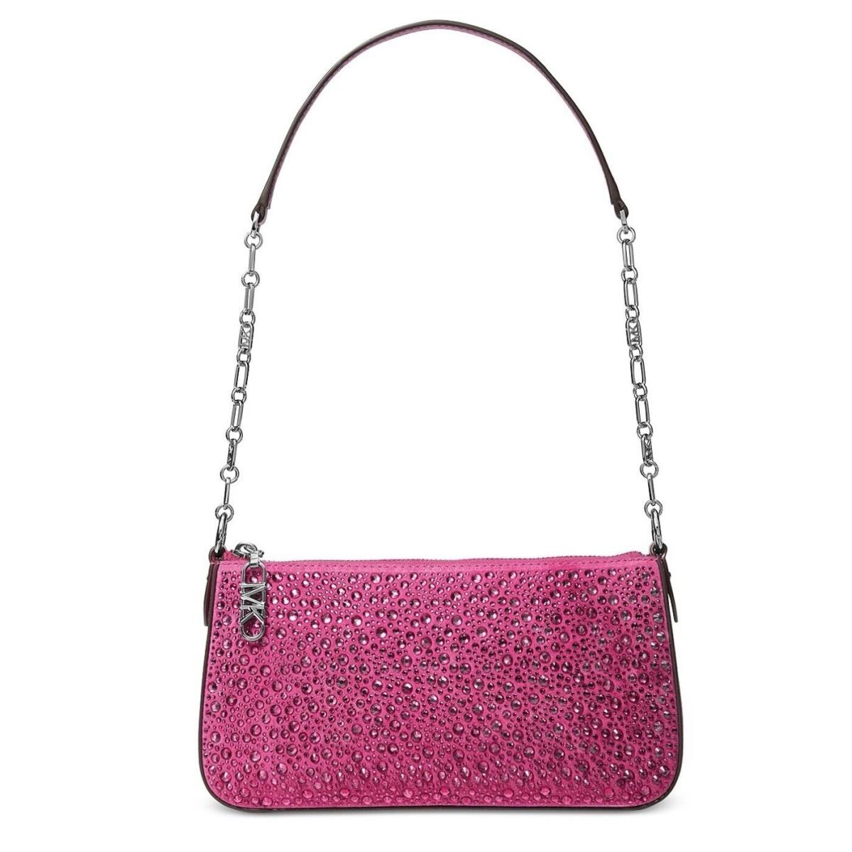 Michael Kors Empire Embellished Medium Chain Shoulder Bag Deep Fuchsia