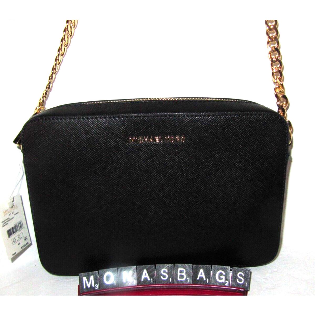 Michael Kors Jet Set Large EW Black Saffiano Leather Camera Crossbody Bag