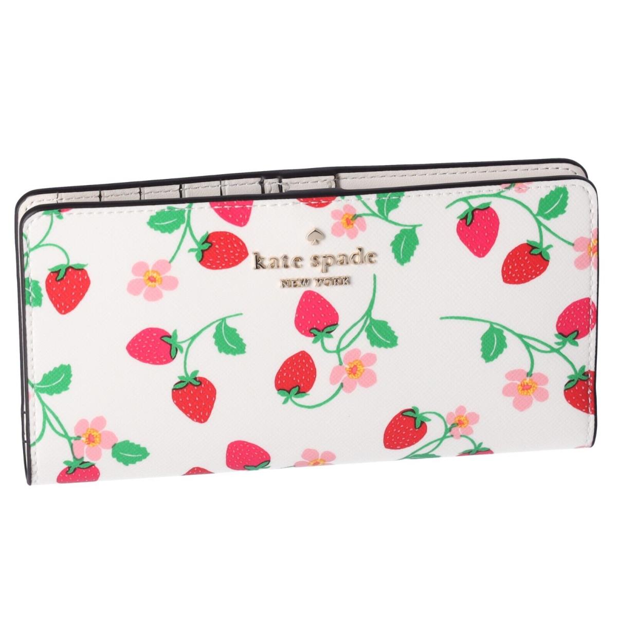 Kate Spade Madison Strawberry Vine Large Slim Bifold Wallet Cream Pink Multi