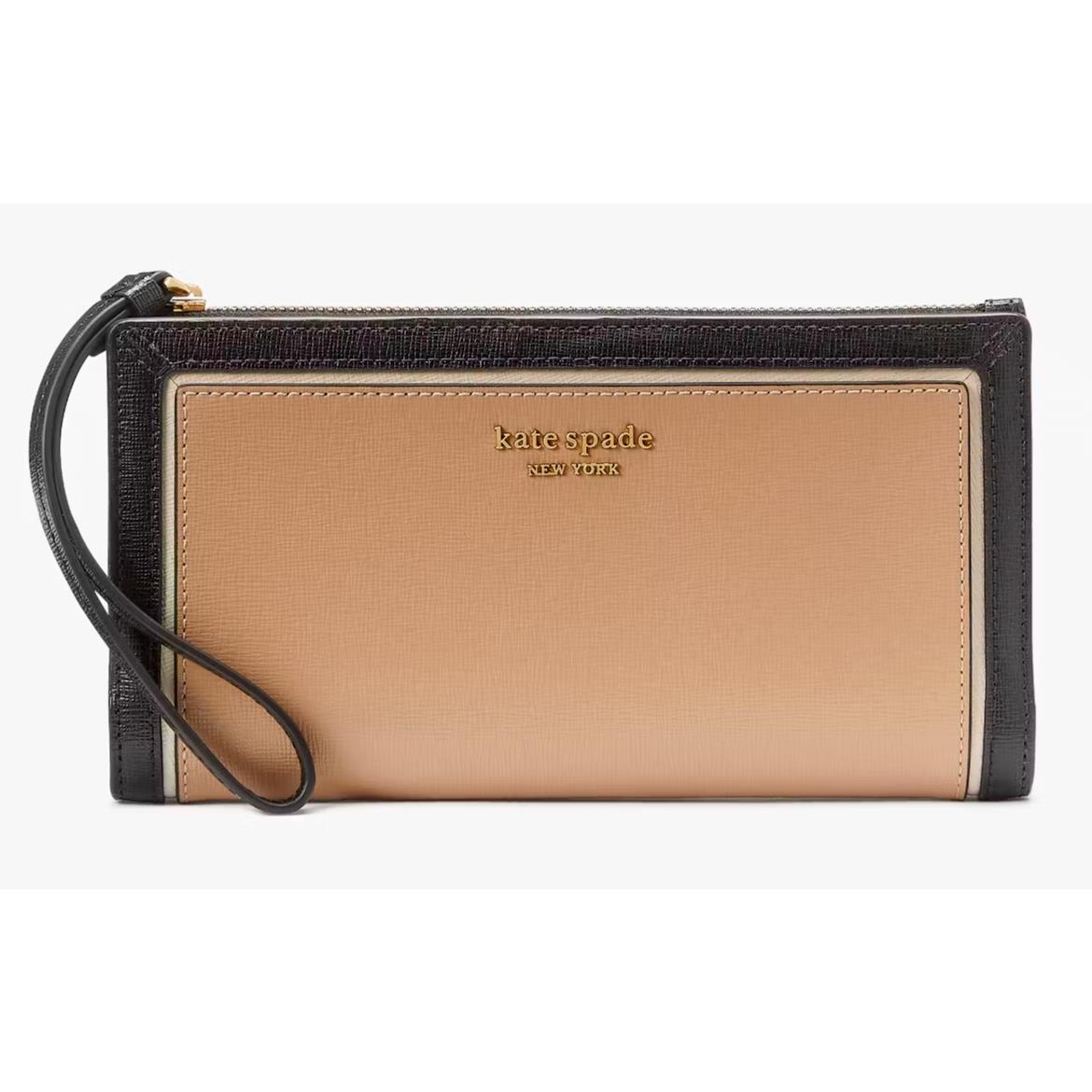 Kate Spade Morgan Beige Black Continental Leather Wristlet KB252 Wallet