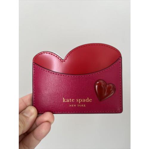 New Kate Spade Pitter Patter Leather Card Holder Bright Red