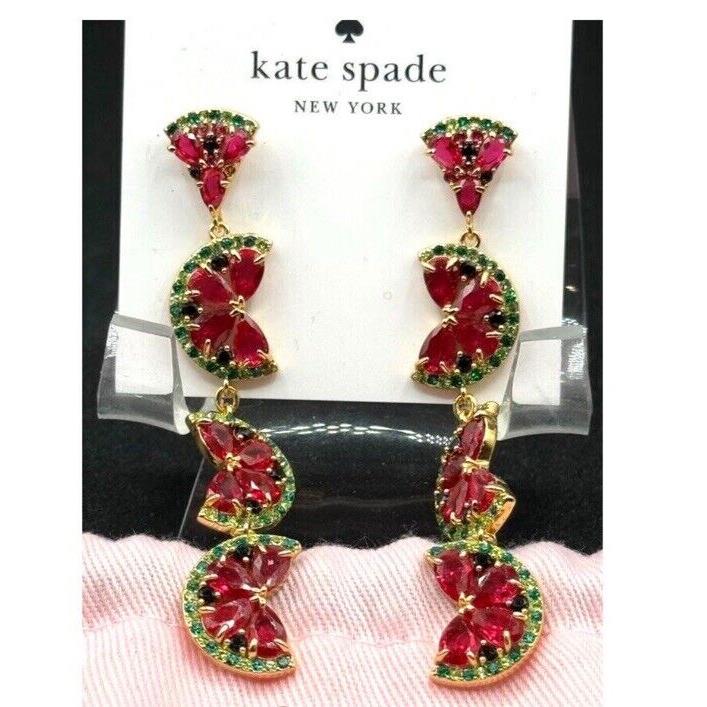 Kate Spade Watermelon Linear Earrings Pink Green Multi-color Cubic Zirconia