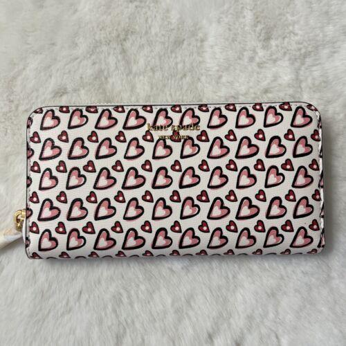 Kate Spade Morgan Fancy Hearts Zip Around Continental Clutch Wallet Cream