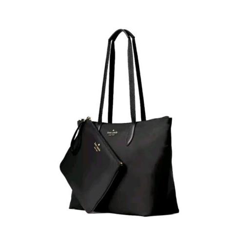 Kate Spade Mel Packable Nylon Tote Shoulder Bag Purse + Wristlet - Black