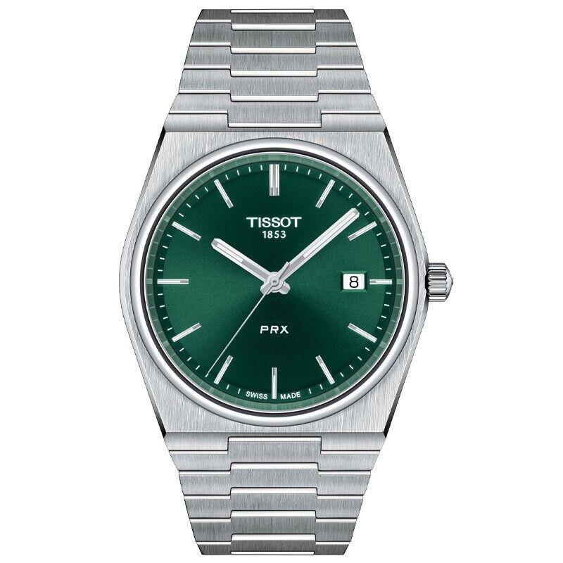 Tissot Prx Slim Green Dial Stainless Steel Men`s Watch T1374101109100 - Dial: Green, Band: Silver, Bezel: Silver