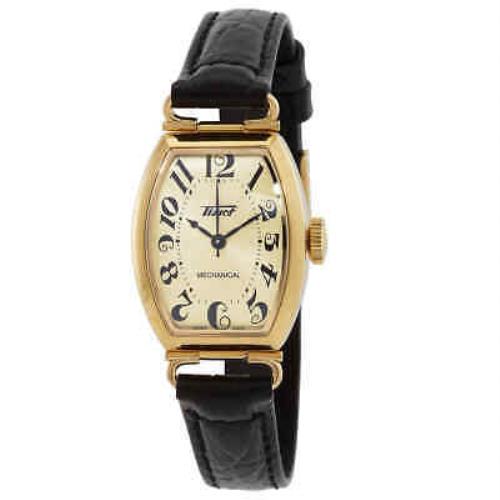 Tissot Heritage Porto Hand Wind Ivory Dial Ladies Watch T128.161.36.262.00 - Dial: Ivory, Band: Black, Bezel: Gold