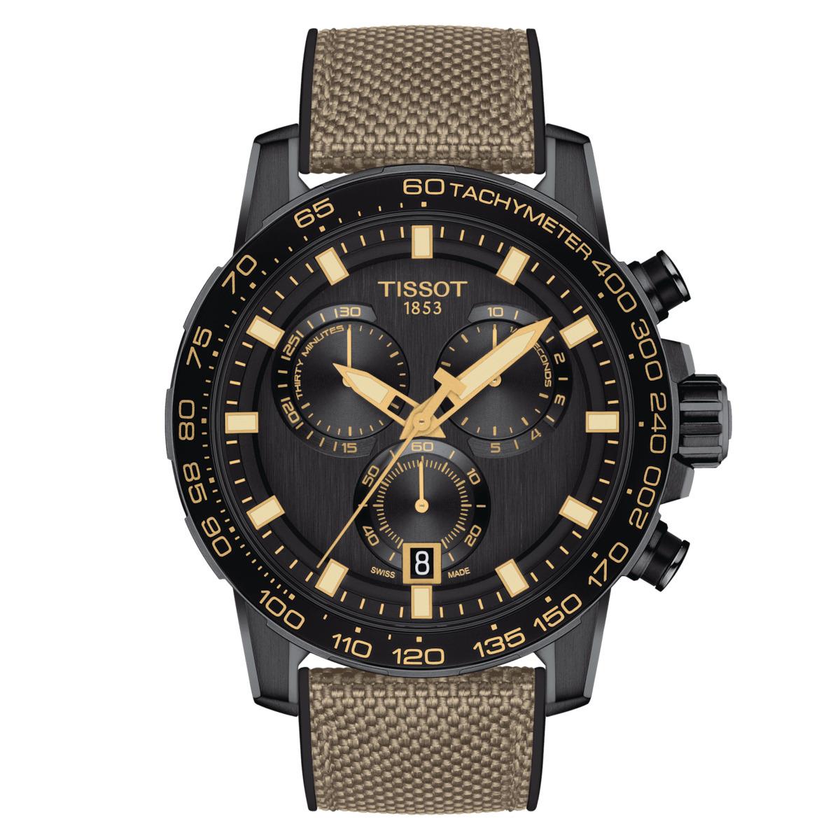 Tissot Supersport Chrono Men`s Watch T125.617.37.051.01 - Dial: Black, Band: Beige, Black, Bezel: Black