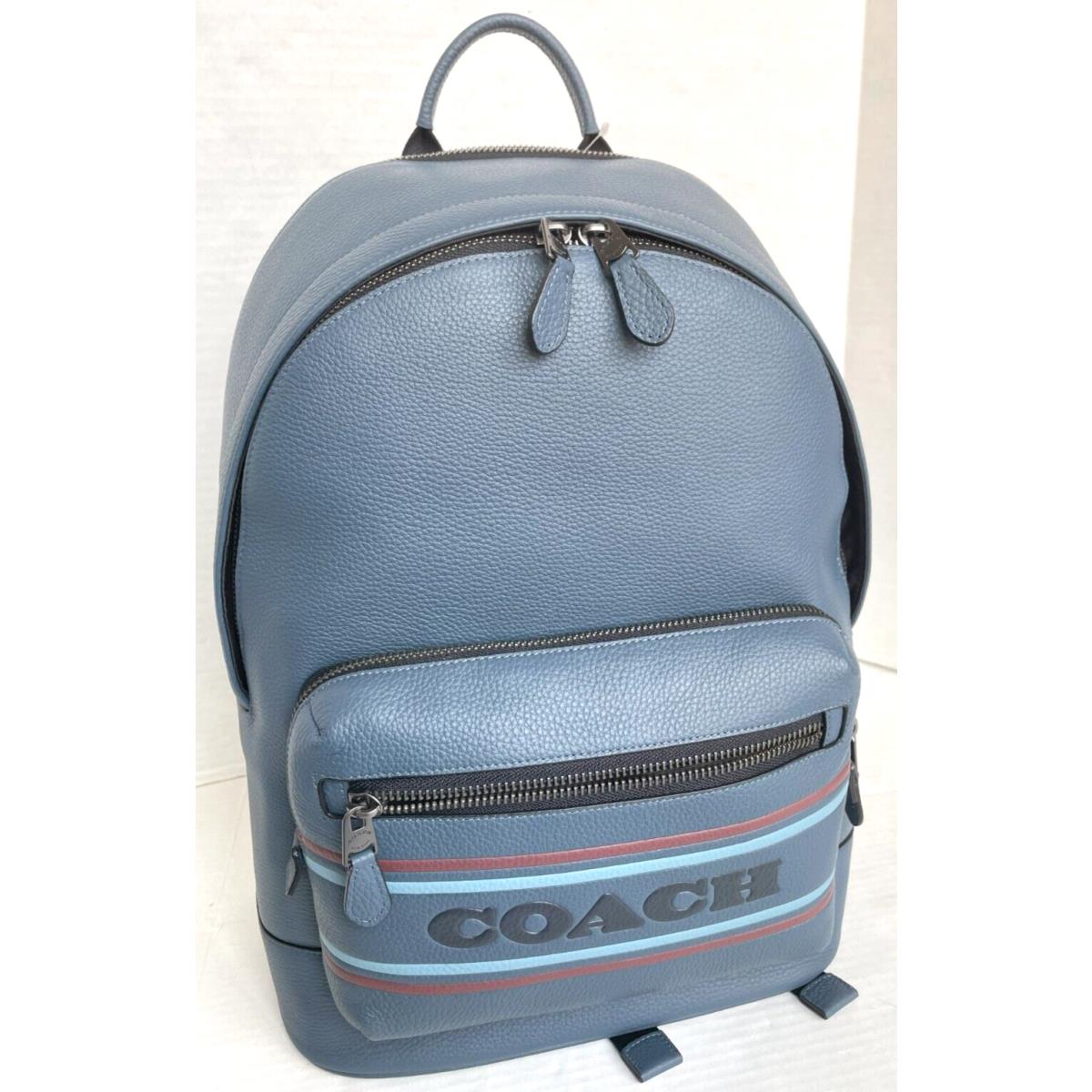 Coach West Leather Backpack Denim Multi Stripe/CG995/$598/NWT