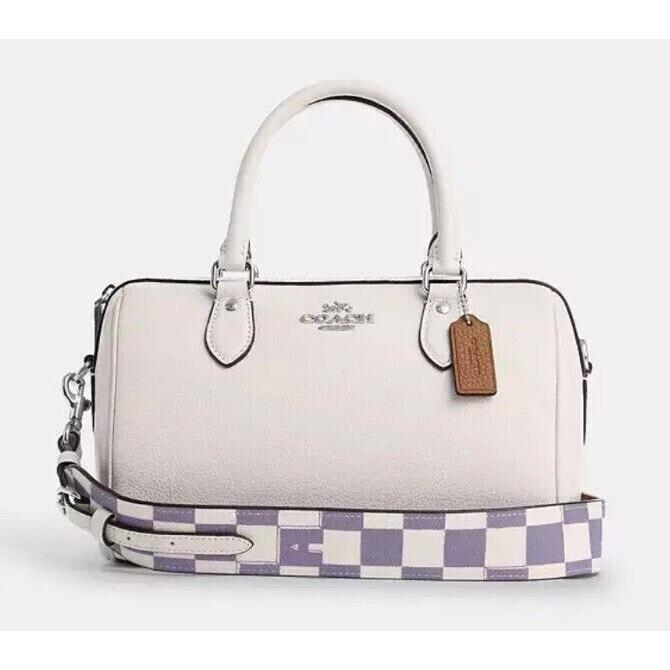 Coach Chalk Light Violet Rowan Satchel with Checkerboard Print CR102