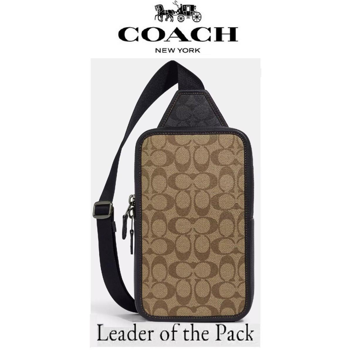 Coach Sullivan Pack C9865 Sigcanvas Leather In Khaki Charcoal Black Nickel