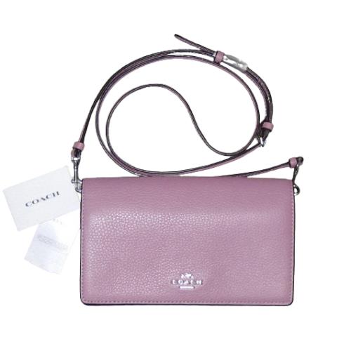 Coach Hayden Leather Foldover Clutch Crossbody Wallet Violet Orchid