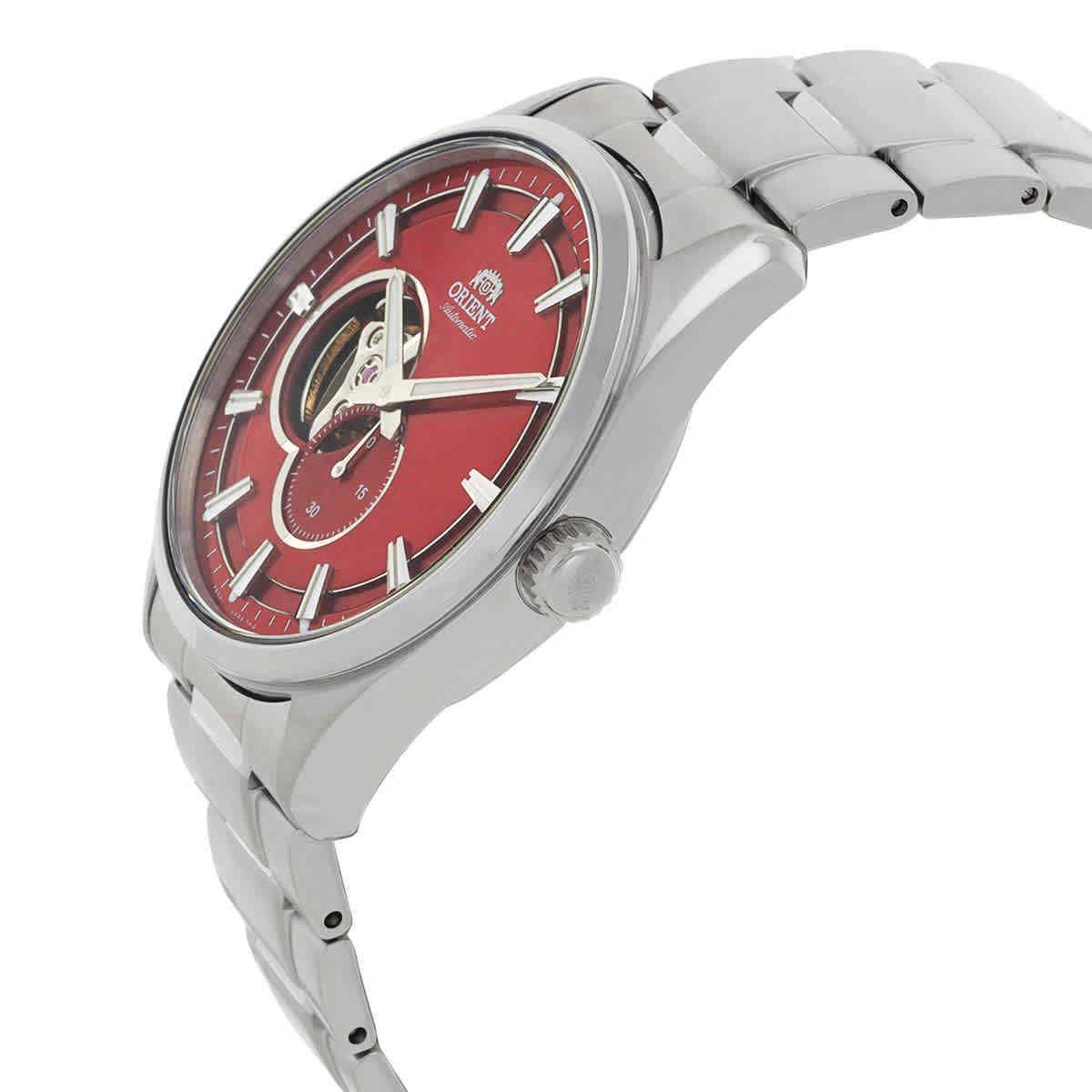 Orient Contemporary Semi Skeleton Automatic Red Dial Men`s Watch RA-AR0010R10B - Dial: Red, Band: Silver-tone, Bezel: Silver-tone