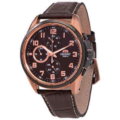 Orient Sports Quartz Brown Dial Men`s Watch FUY05003T0 - Dial: Brown, Band: Brown, Bezel: Rose Gold-tone