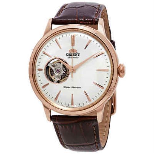 Orient Classic Open Heart Automatic White Dial Men`s Watch RA-AG0001S10B - Dial: White (with a Skeletal Window), Band: Brown, Bezel: Rose Gold PVD