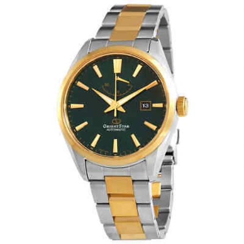 Orient Star Automatic Green Dial Men`s Watch RE-AU0405E00B - Dial: Green, Band: Two-tone (Silver-tone and Yellow Gold-tone), Bezel: Silver-tone