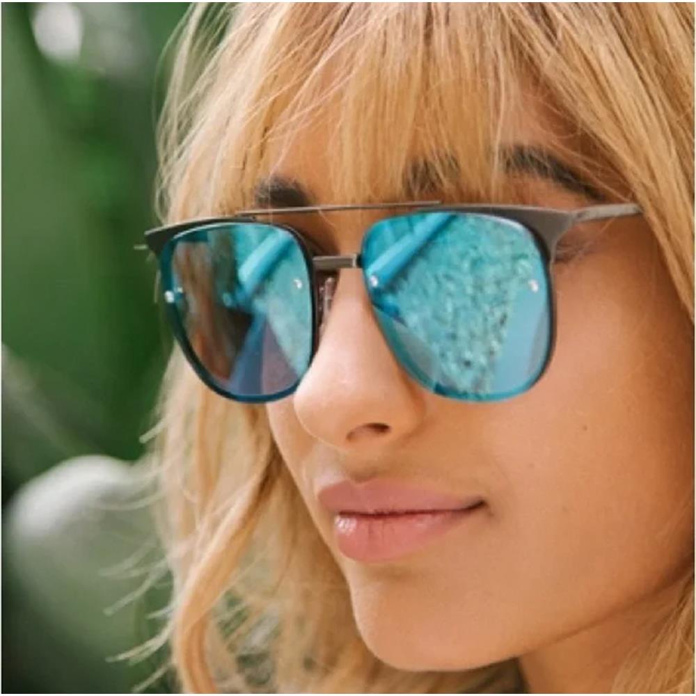 Quay Australia Women`s Private Eyes Blue Mirror Tint Sunglasses Gunmetal