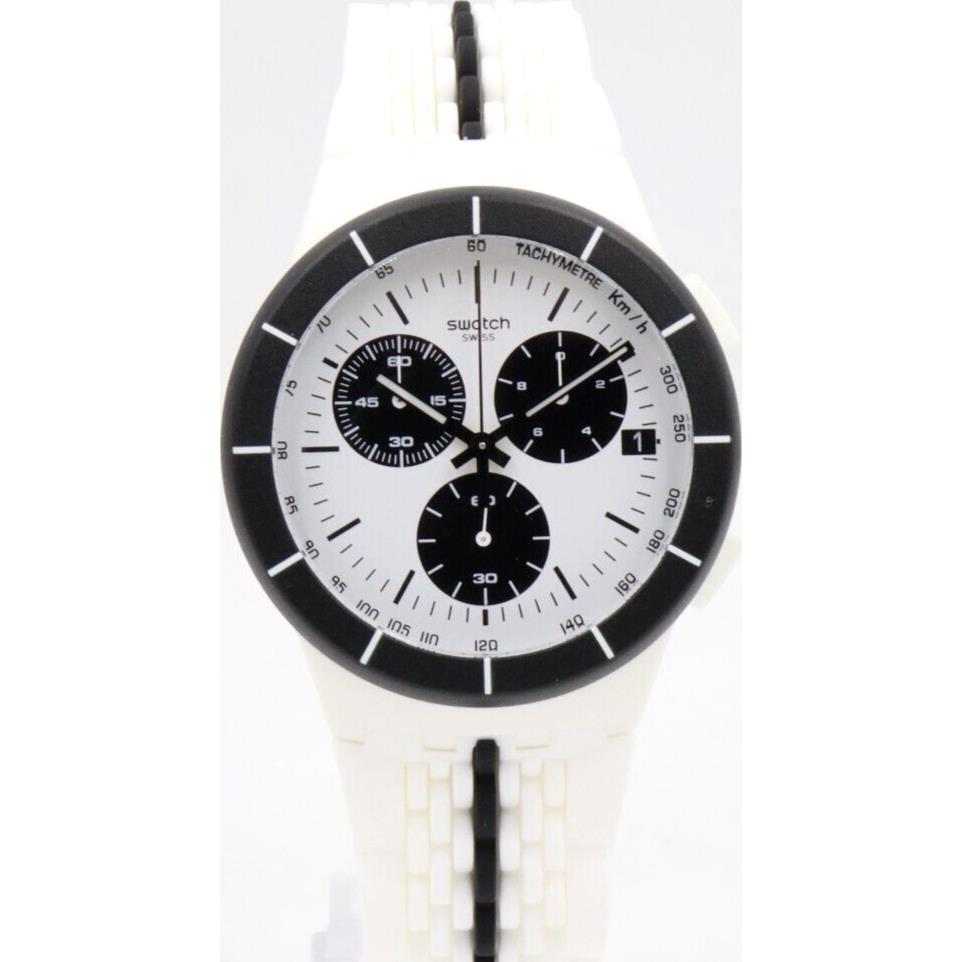 Swiss Swatch Originals Piste Noire Chrono White Silicone Watch 40mm SUSW407