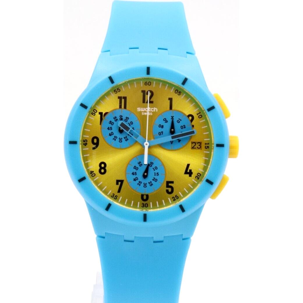 Swiss Swatch Originals Maresoli Blue Silicone Chrono Watch 42mm SUSS400