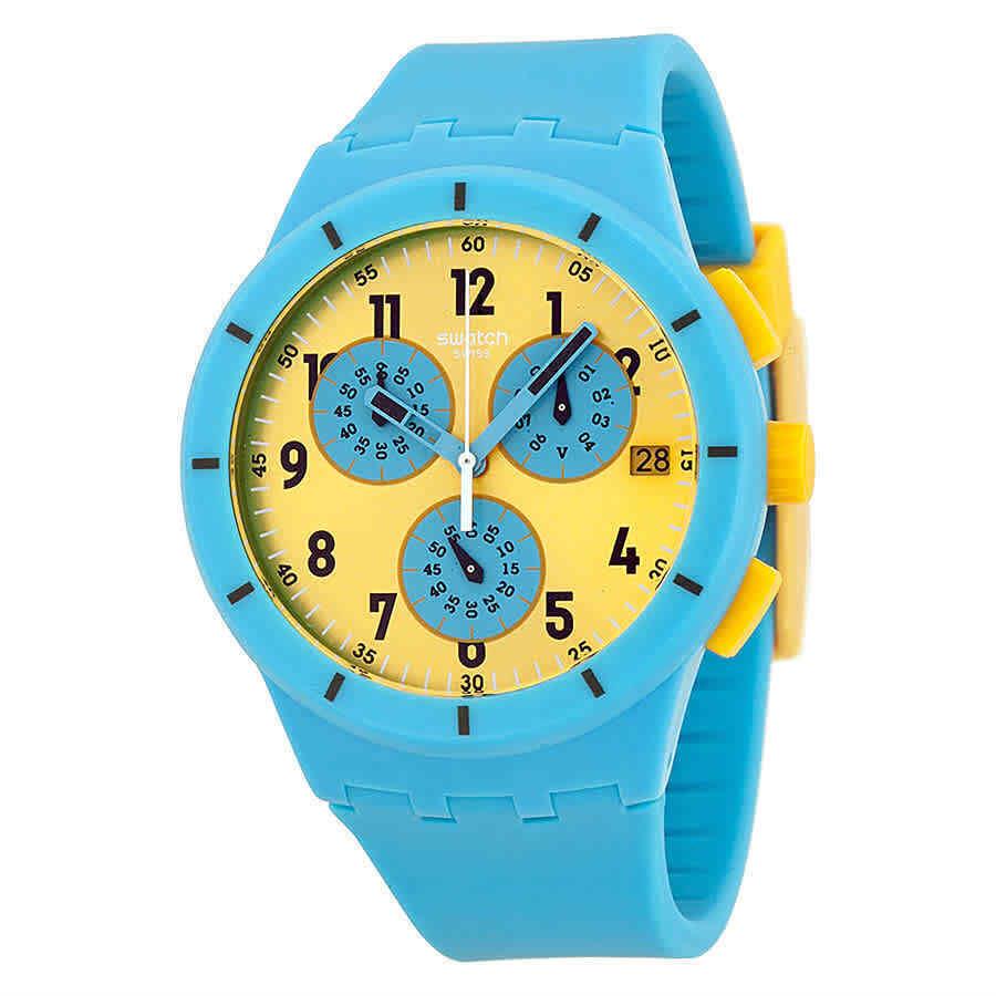 Swatch Maresoli Yellow Dial Blue Rubber Men`s Watch SUSS400