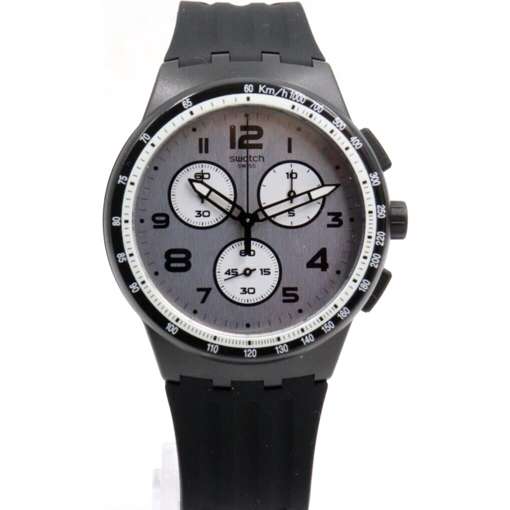 Swatch Originals Nocloud Black Silicone Chrono Watch 42mm SUSB103 - Dial: , Band: Black, Bezel: Black and white