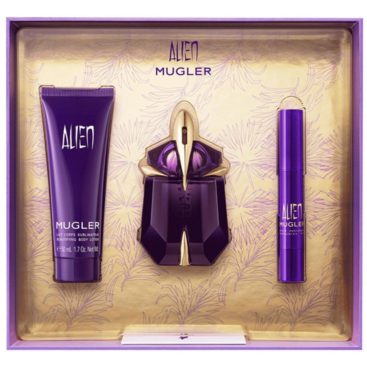 Mugler Alien 3 PC Women Refillable Gift Set- 2 OZ Edp + 1.7OZ Body Lotion + 0.33 OZ Edp