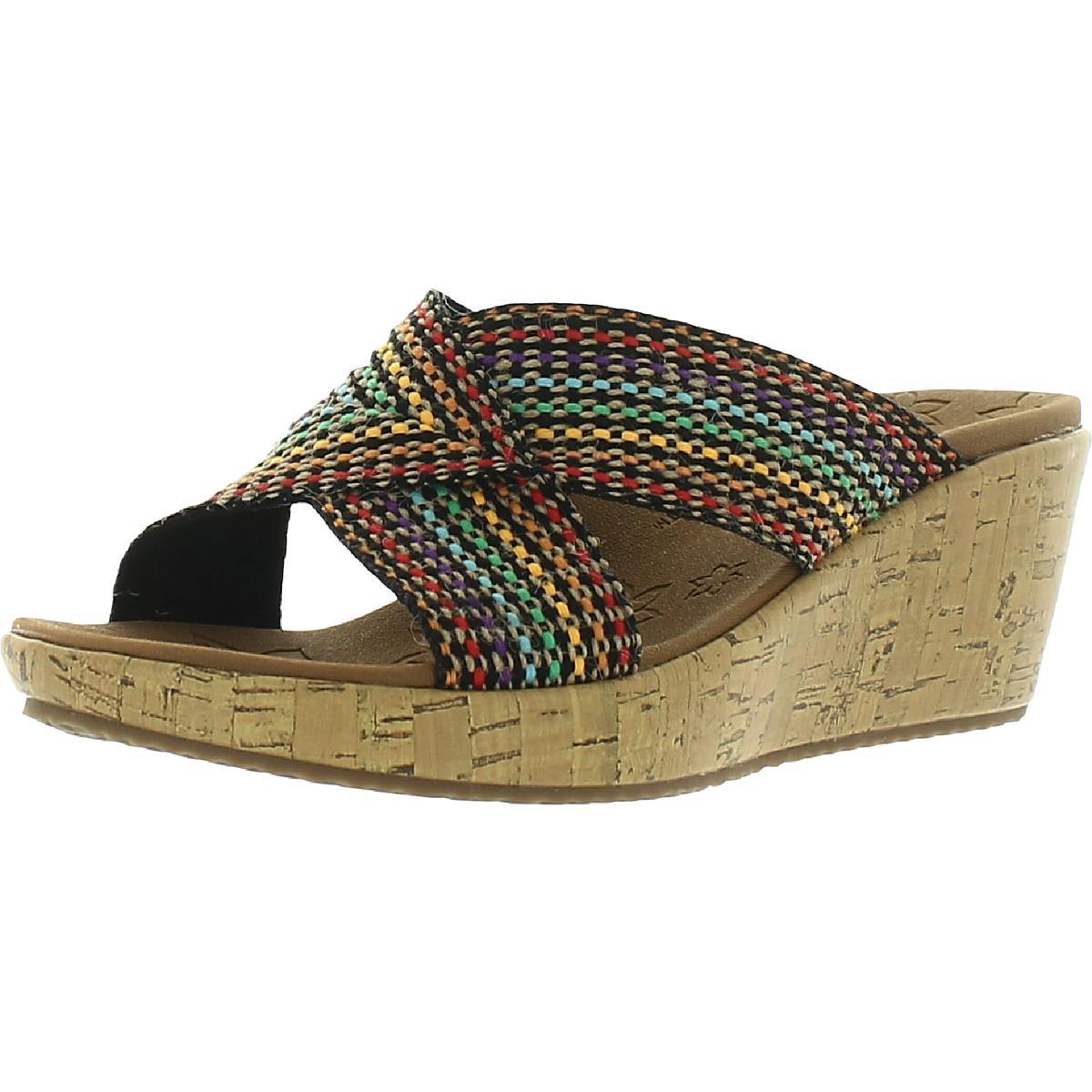Skechers Womens Dressy Padded Insole Slip On Wedge Sandals Shoes Bhfo 6685 Multi