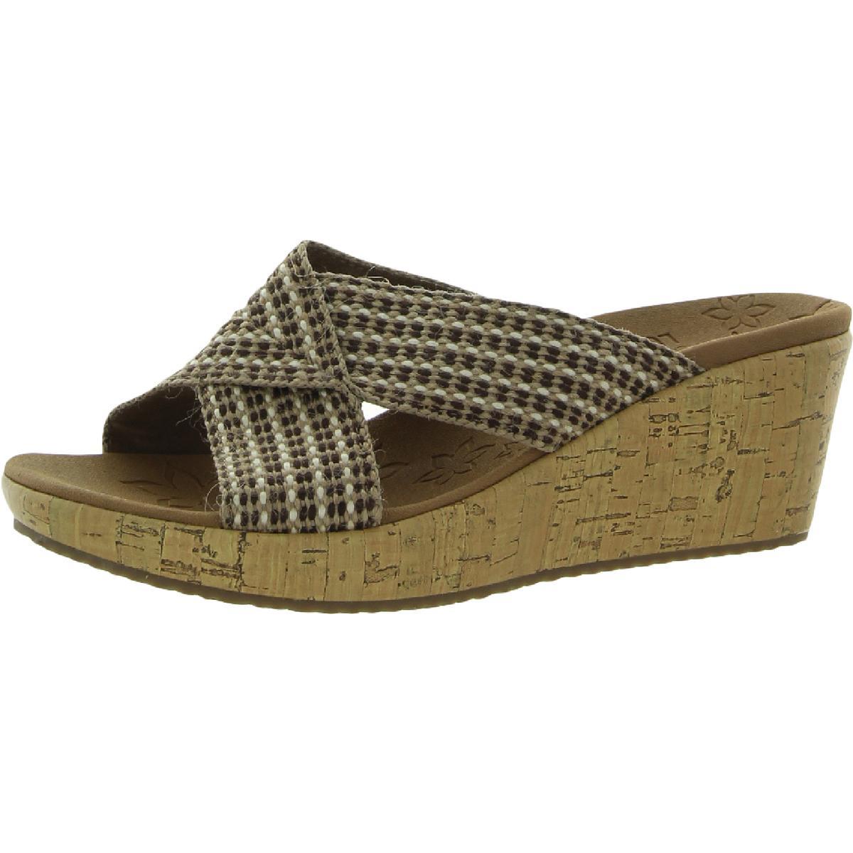 Skechers Womens Dressy Padded Insole Slip On Wedge Sandals Shoes Bhfo 6685 Natural